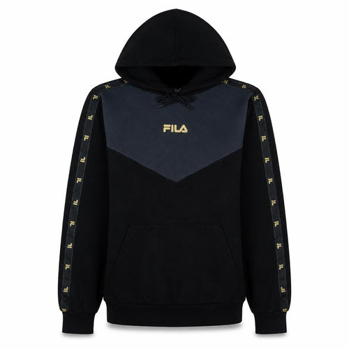 Fila Womens Black Large Pullover Hoodie with Logo and Tape Detail