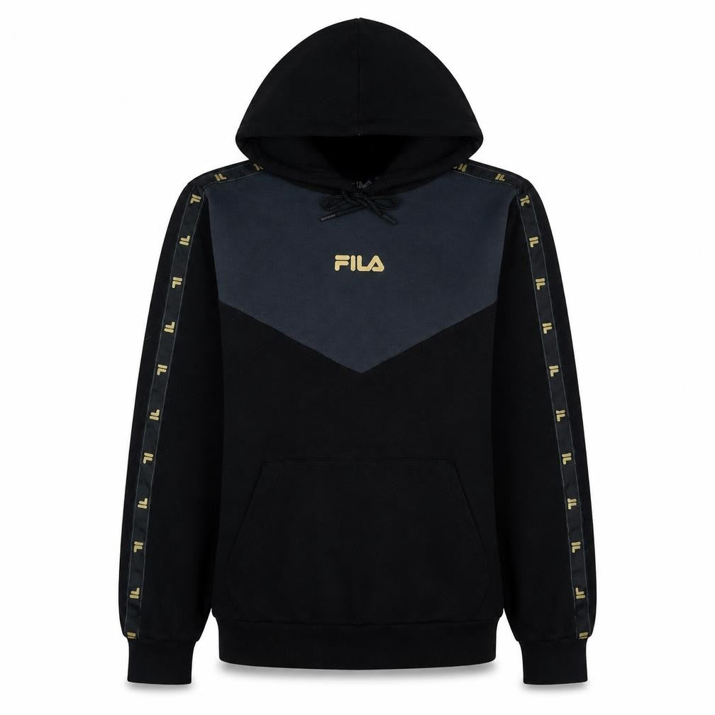 Fila Womens Black Large Pullover Hoodie with Logo and Tape Detail