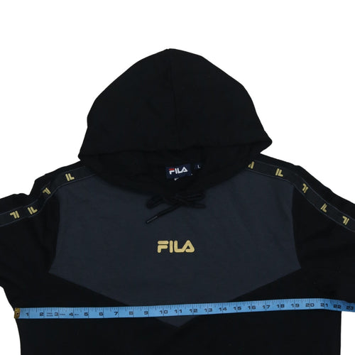 Fila Womens Black Large Pullover Hoodie with Logo and Tape Detail