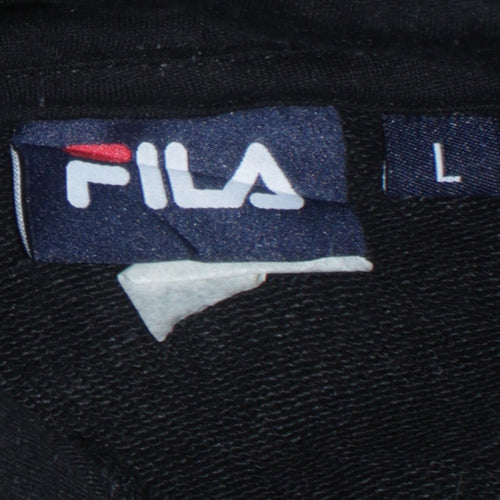 Fila Womens Black Large Pullover Hoodie with Logo and Tape Detail