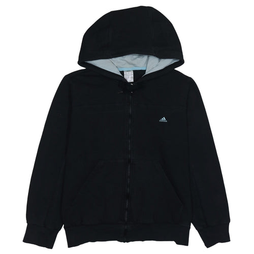 Adidas Women Black Full Zip Hoodie XL Cotton Blend Hooded Sweatshirt