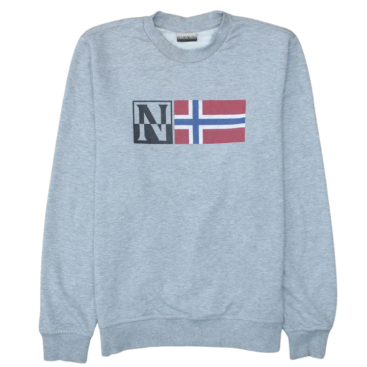 Napapijri Mens Grey Crew Neck Logo Sweatshirt Size M