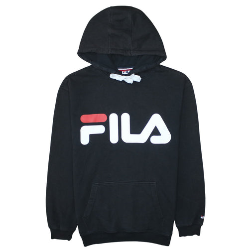 FILA Men's Black Pullover Hoodie Small Logo Graphic Fleece Sweatshirt