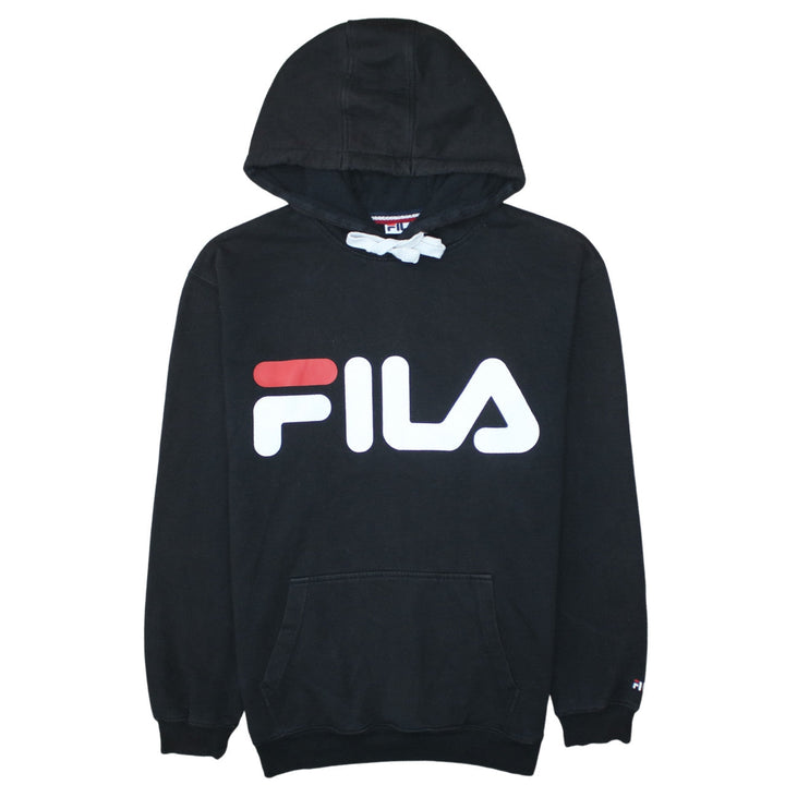 FILA Men's Black Pullover Hoodie Small Logo Graphic Fleece Sweatshirt