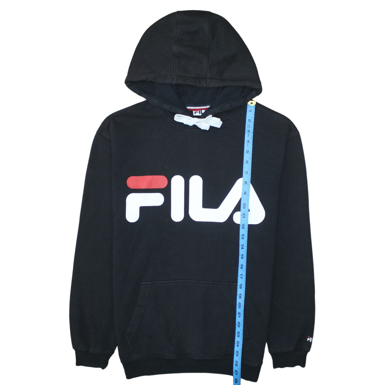 FILA Men's Black Pullover Hoodie Small Logo Graphic Fleece Sweatshirt