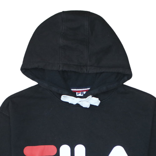 FILA Men's Black Pullover Hoodie Small Logo Graphic Fleece Sweatshirt