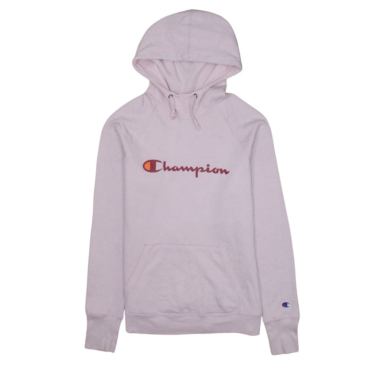 Champion Womens Pink Pullover Hoodie Medium Logo Graphic Cotton Blend