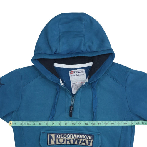 Geographical Norway Men's Blue L 1/2 Zip Hooded Sweatshirt