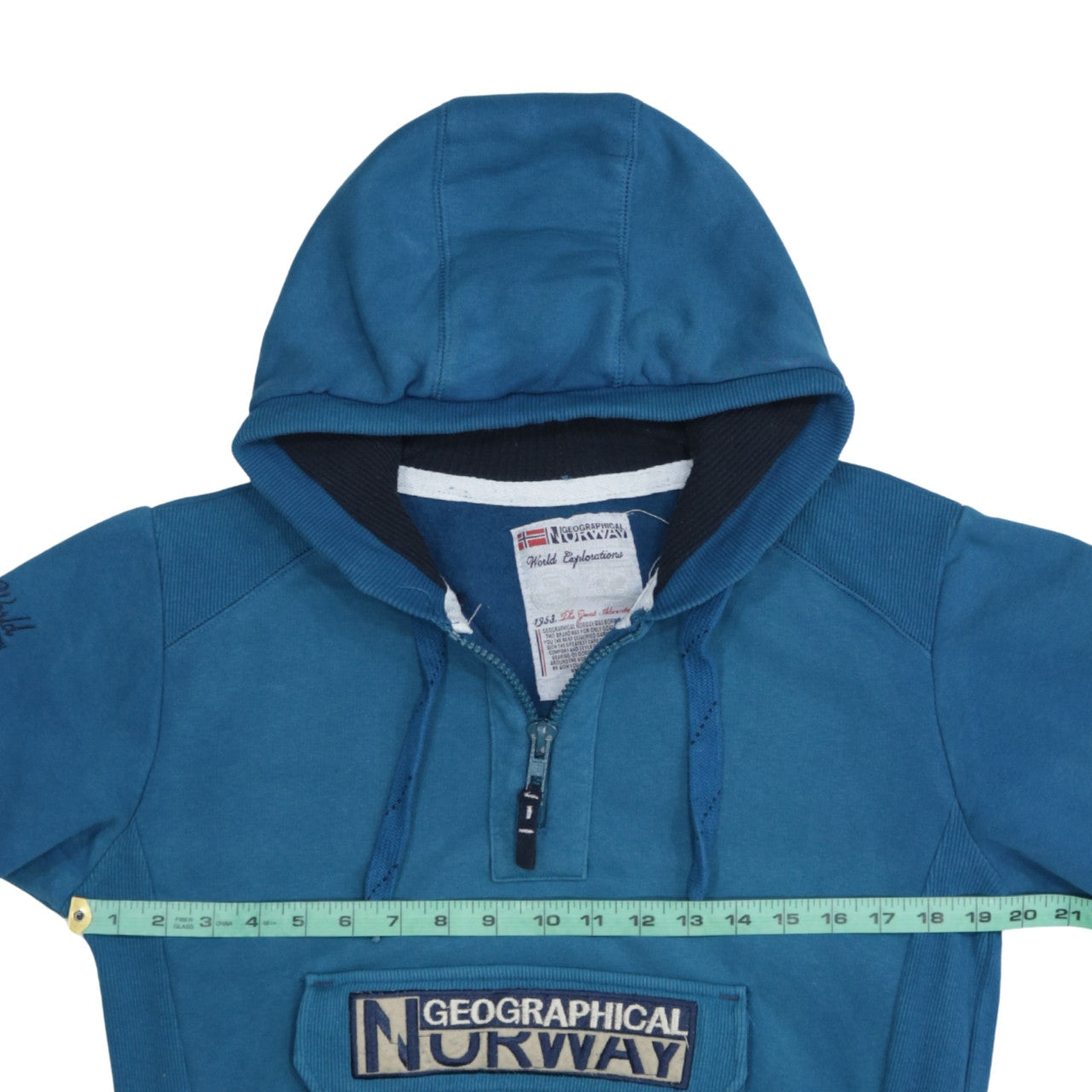 Geographical Norway Men's Blue L 1/2 Zip Hooded Sweatshirt