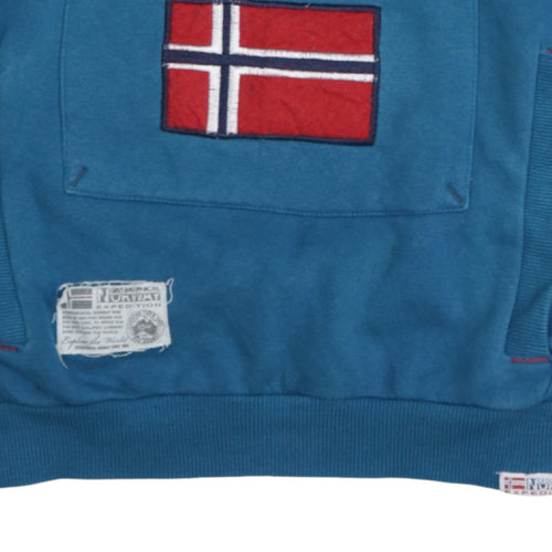 Geographical Norway Men's Blue L 1/2 Zip Hooded Sweatshirt