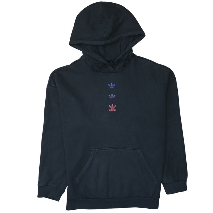 Adidas Women Black Pullover Hoodie L Cotton Blend Logo Sportswear