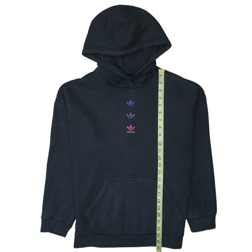 Adidas Women Black Pullover Hoodie L Cotton Blend Logo Sportswear