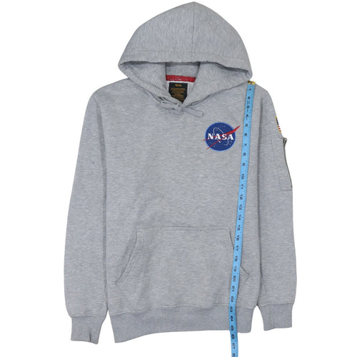 Alpha Industries Men’s Grey NASA Pullover Hoodie M Fleece Embroidered