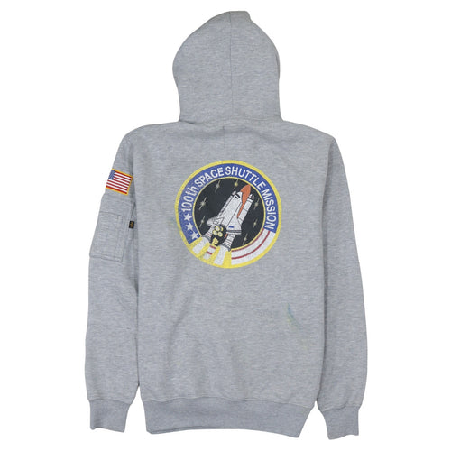 Alpha Industries Men’s Grey NASA Pullover Hoodie M Fleece Embroidered