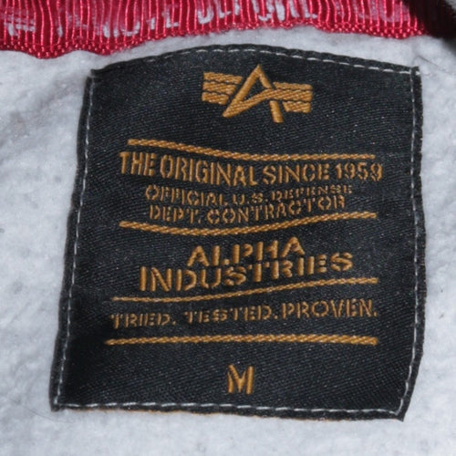 Alpha Industries Men’s Grey NASA Pullover Hoodie M Fleece Embroidered