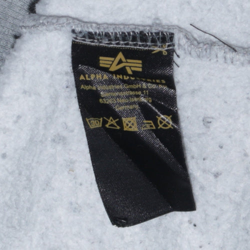 Alpha Industries Men’s Grey NASA Pullover Hoodie M Fleece Embroidered
