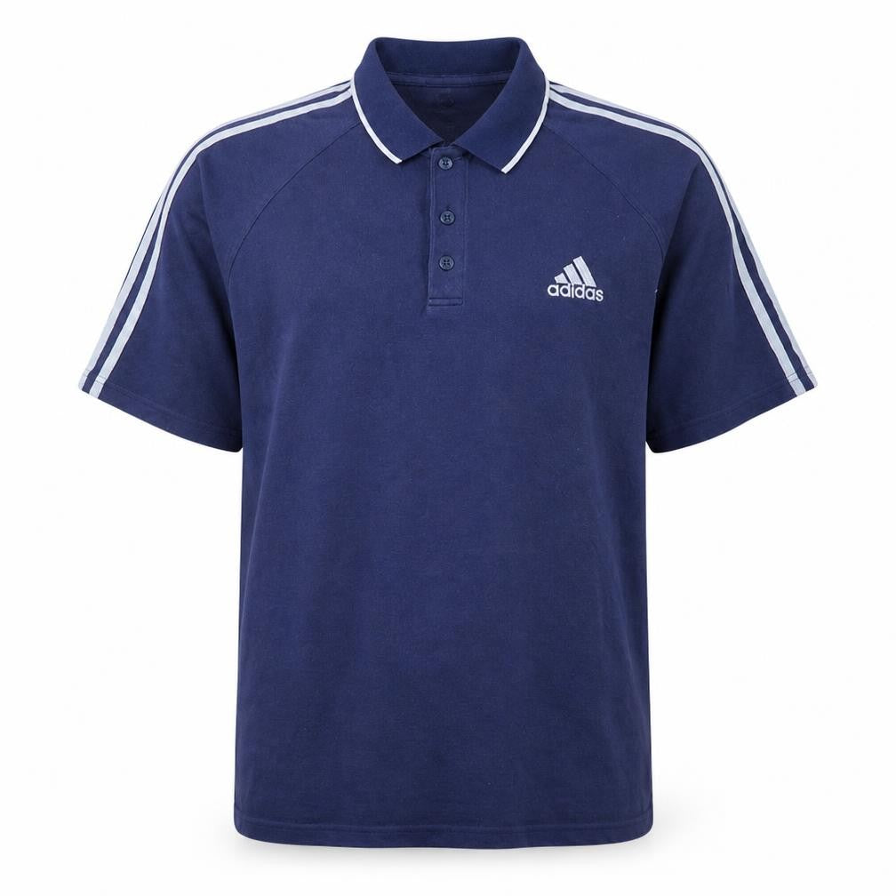 Front view of Adidas Men's Blue Short Sleeve Polo Shirt, size M