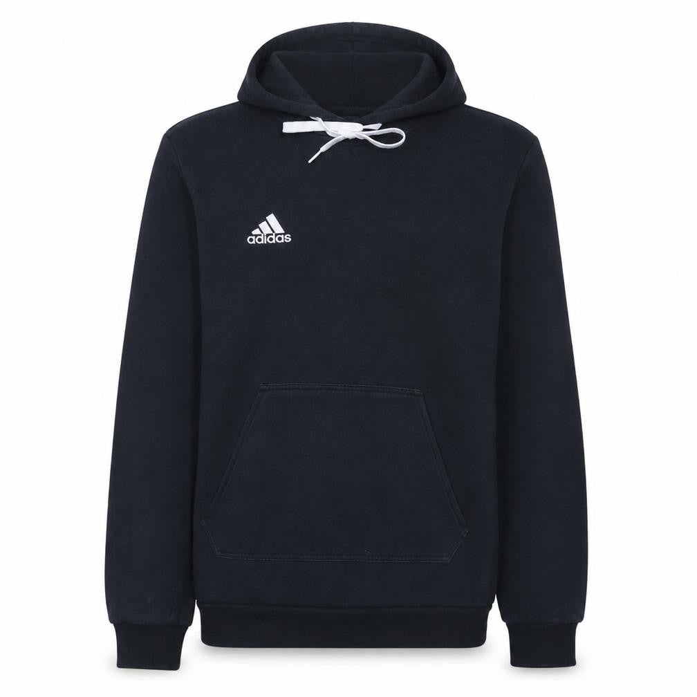 Front view of adidas men’s black small pullover hoodie fleece sportswear