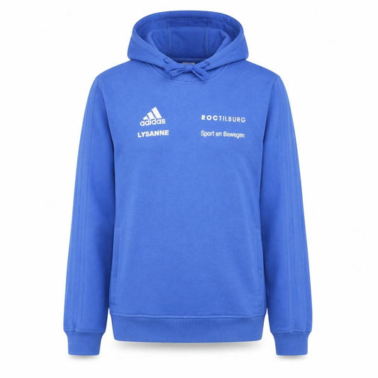 Front view of Adidas Men's Blue Pullover Hoodie Small Athletic Fit