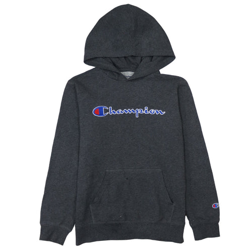 Champion Womens Dark Grey Pullover Hoodie L Logo Graphic Casual