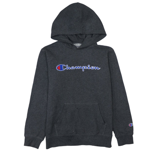 Champion Womens Dark Grey Pullover Hoodie L Logo Graphic Casual