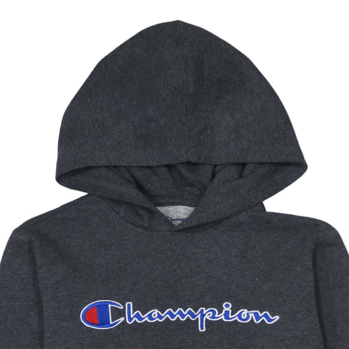 Champion Womens Dark Grey Pullover Hoodie L Logo Graphic Casual