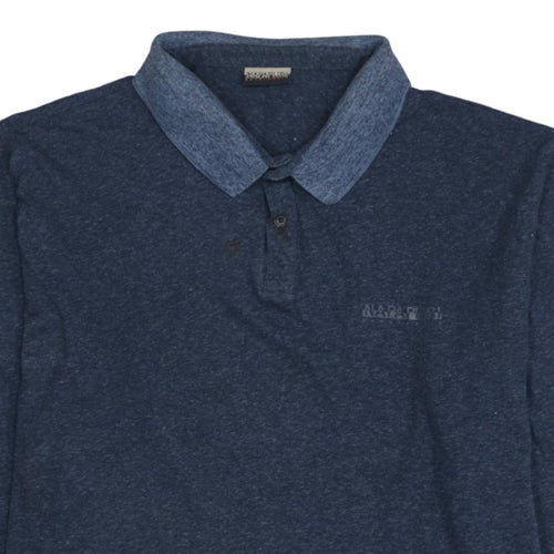 Napapijri Men's Blue Long Sleeve Polo Shirt 3XL Cotton