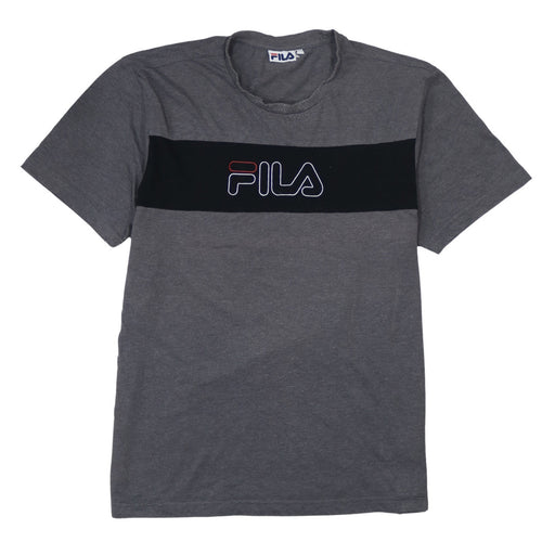 FILA Men's Grey Colourblock Logo T-Shirt Size M