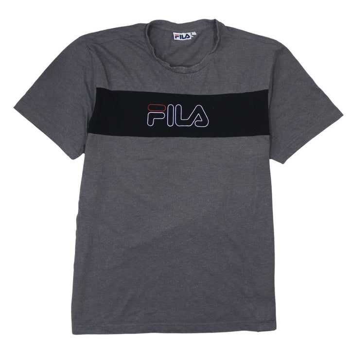 FILA Men's Grey Colourblock Logo T-Shirt Size M