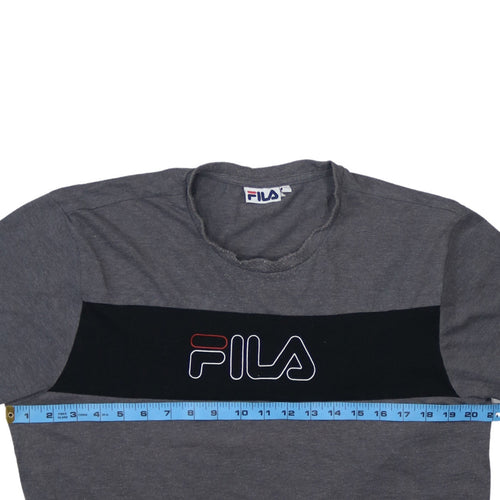 FILA Men's Grey Colourblock Logo T-Shirt Size M