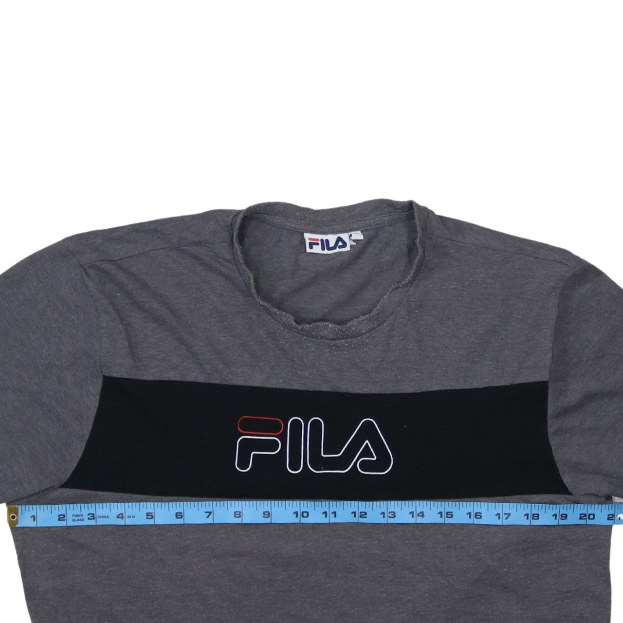 FILA Men's Grey Colourblock Logo T-Shirt Size M
