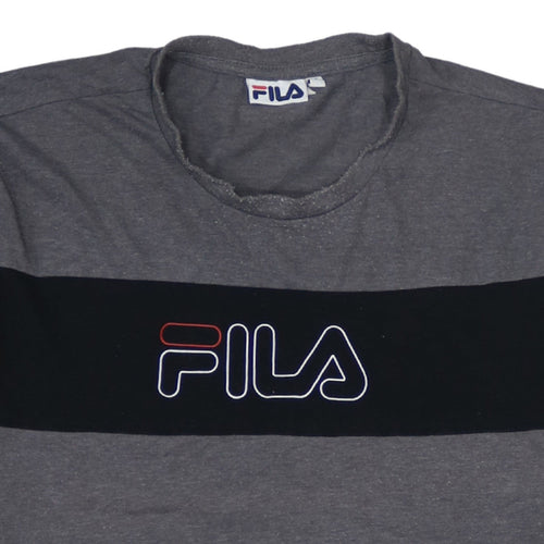 FILA Men's Grey Colourblock Logo T-Shirt Size M