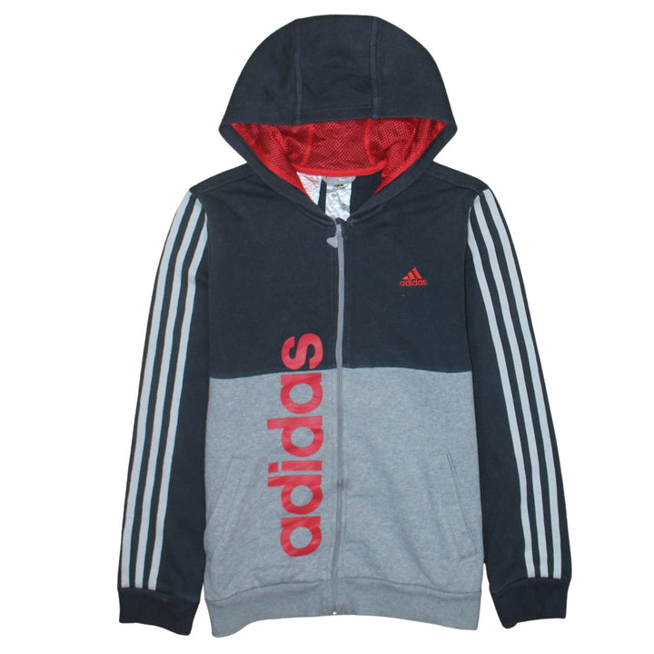 Adidas Boys Grey & Black Full Zip Hoodie Size 13-14 Years Classic Sportswear
