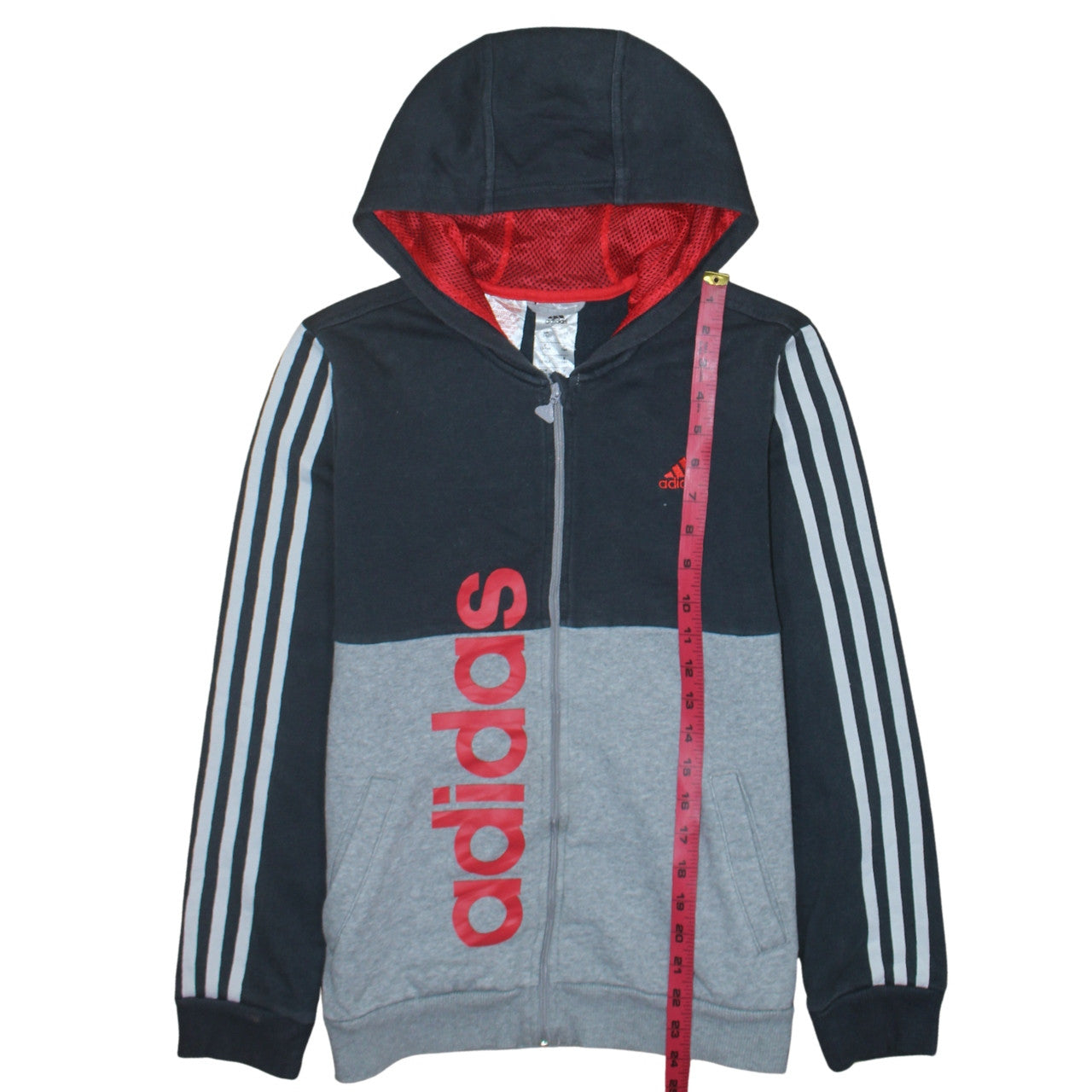 Adidas Boys Grey & Black Full Zip Hoodie Size 13-14 Years Classic Sportswear