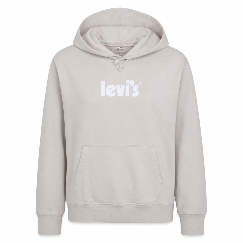 Front view of Levi's Women's Beige Pullover Hoodie Small Cotton Logo Sweatshirt
