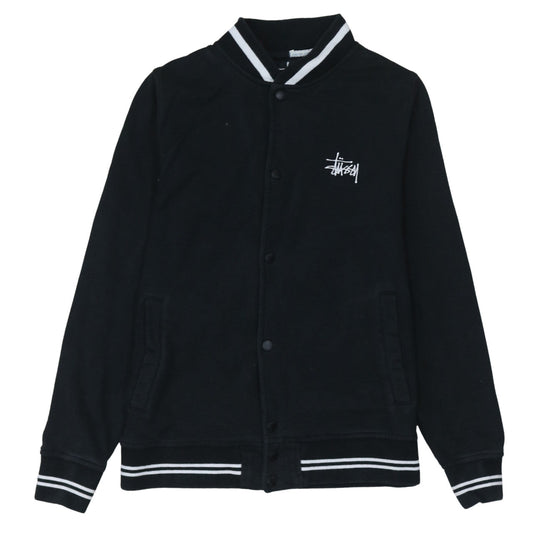 Stussy Mens Black Medium Button Up College Sweatshirt Jacket