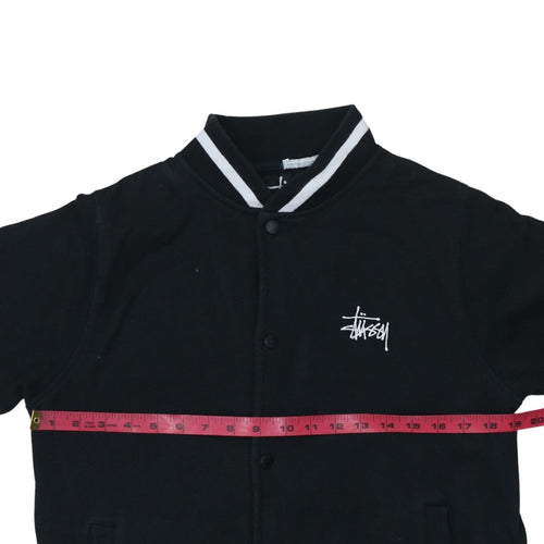 Stussy Mens Black Medium Button Up College Sweatshirt Jacket