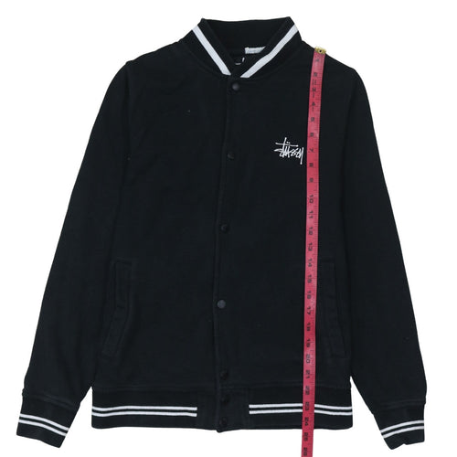 Stussy Mens Black Medium Button Up College Sweatshirt Jacket