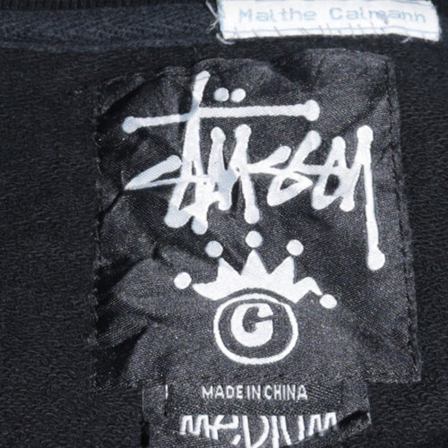 Stussy Mens Black Medium Button Up College Sweatshirt Jacket