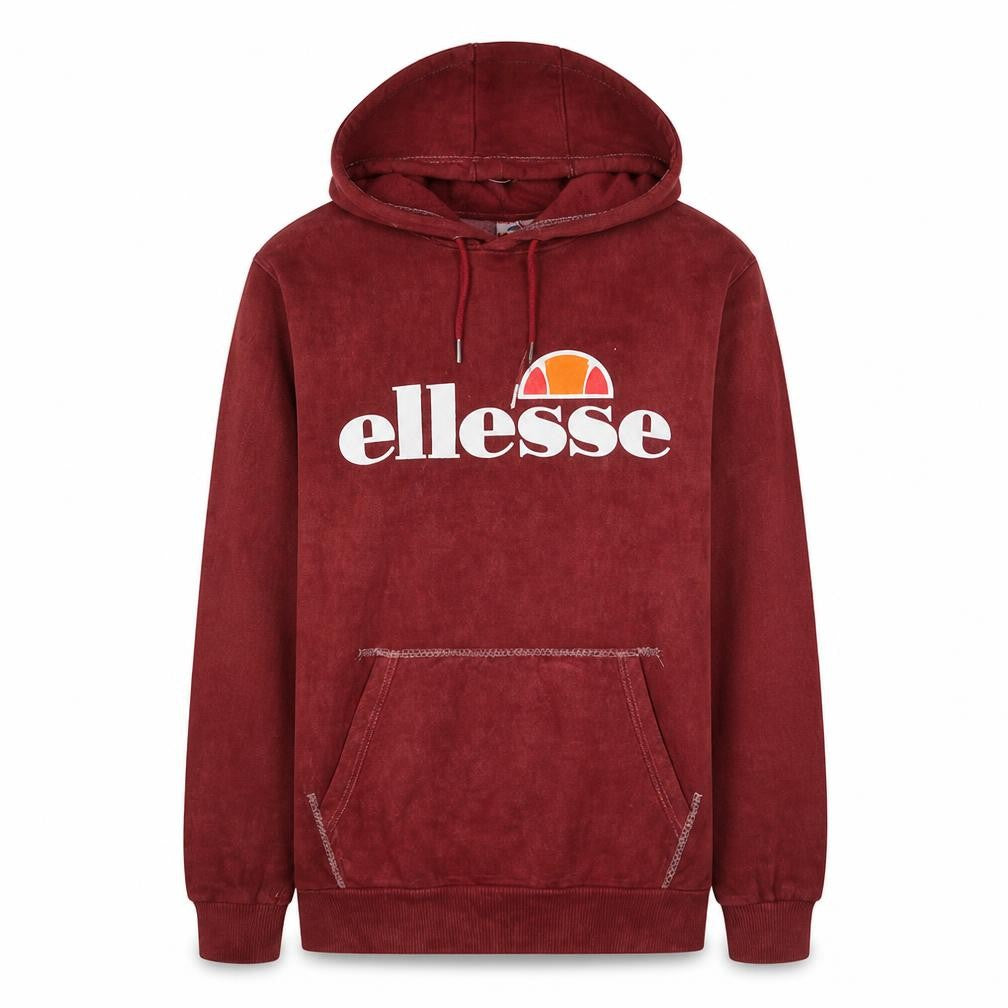 Front view of Ellesse women’s burgundy pullover hoodie uk 10 logo sweatshirt