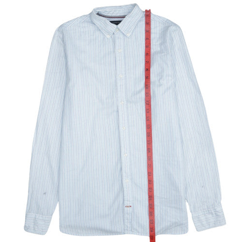 Tommy Hilfiger Men's Blue Striped Slim Fit Long Sleeve Button-Up Shirt Size S