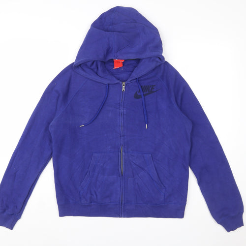 Nike Womens Blue Full Zip Hoodie Sweatshirt Medium Cotton Blend