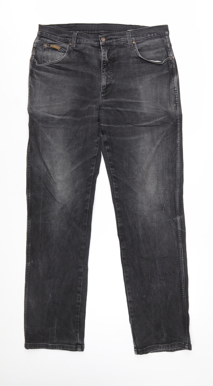 Wrangler Texas Stretch Mens Black Jeans W36 L34 Regular Fit Denim