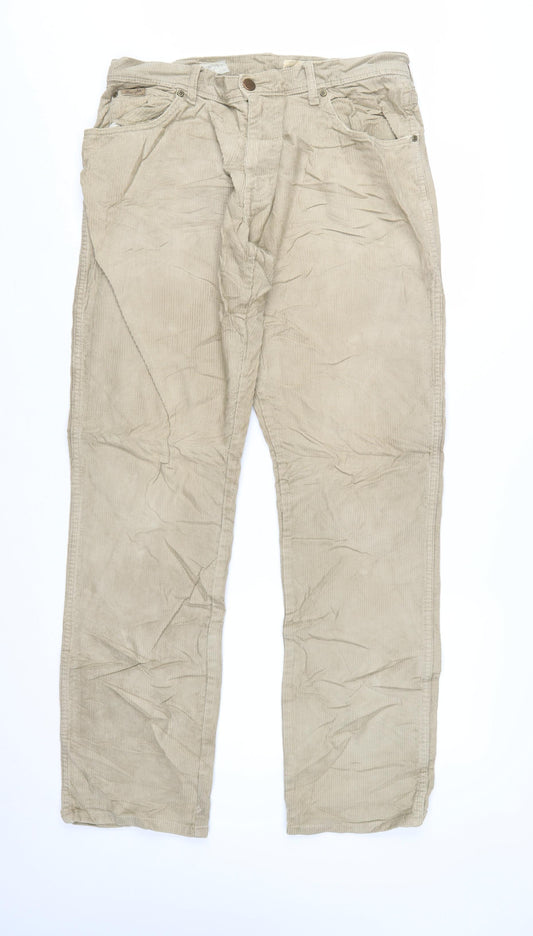 Wrangler Men Beige Texas Stretch Corduroy Chino Trousers W33 L34