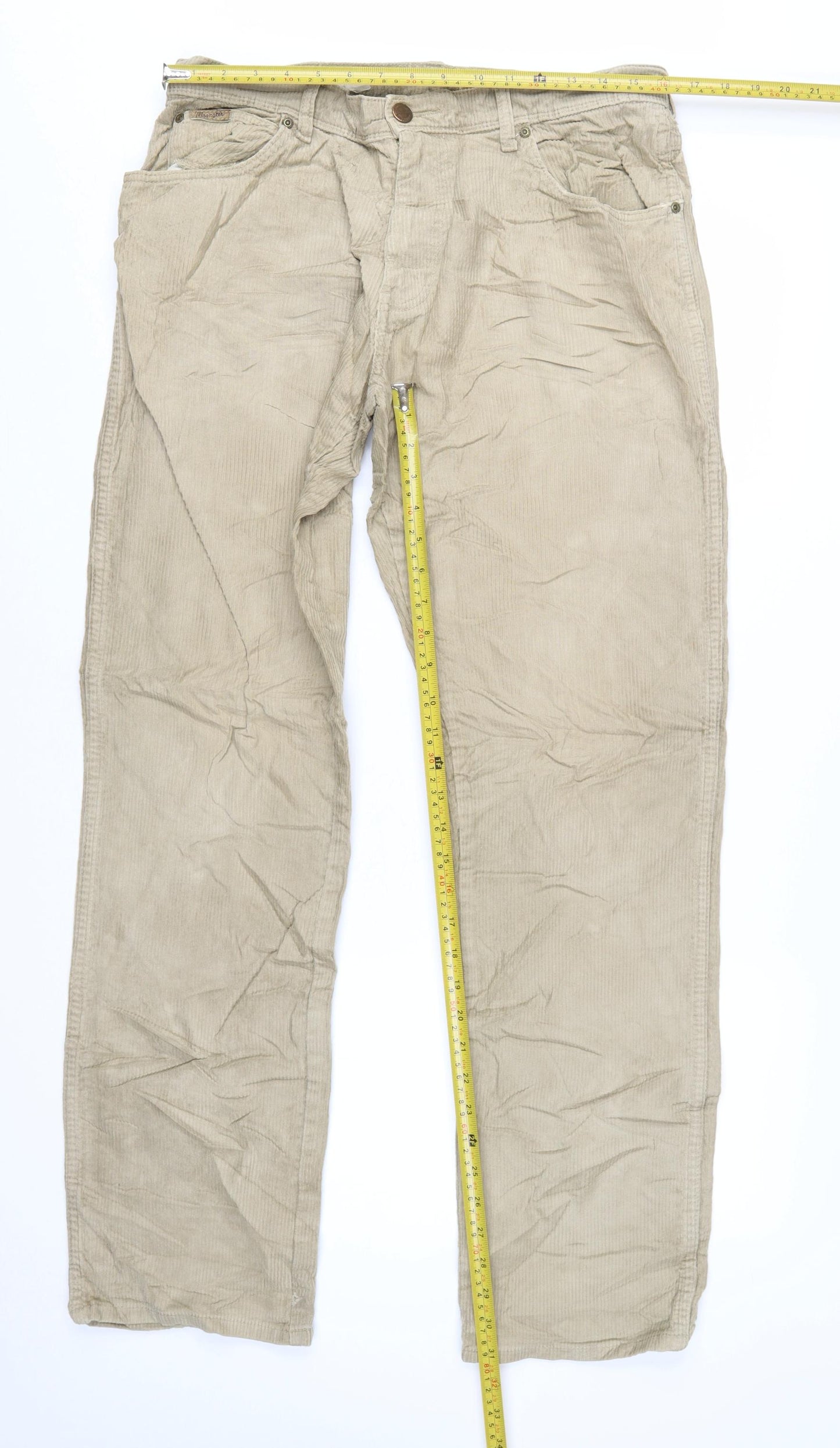 Wrangler Men Beige Texas Stretch Corduroy Chino Trousers W33 L34