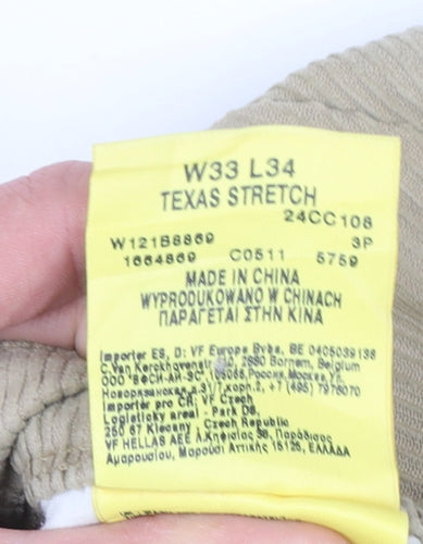 Wrangler Men Beige Texas Stretch Corduroy Chino Trousers W33 L34