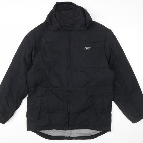 Reebok Men's Black Mid-Length Hooded Puffer Jacket Size M