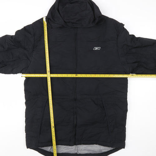 Reebok Men's Black Mid-Length Hooded Puffer Jacket Size M