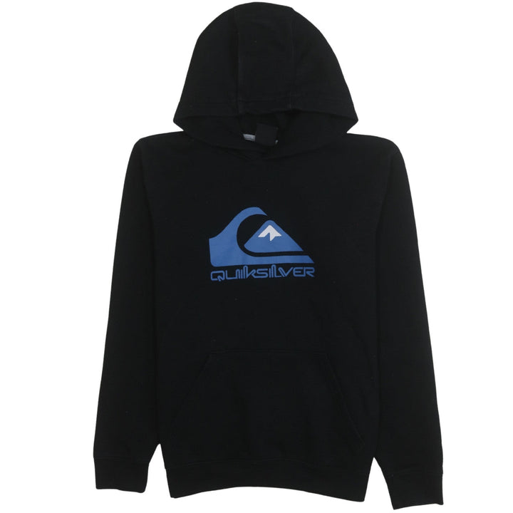 Quiksilver Teens Black Cotton Blend Pullover Hoodie with Blue Logo Size M