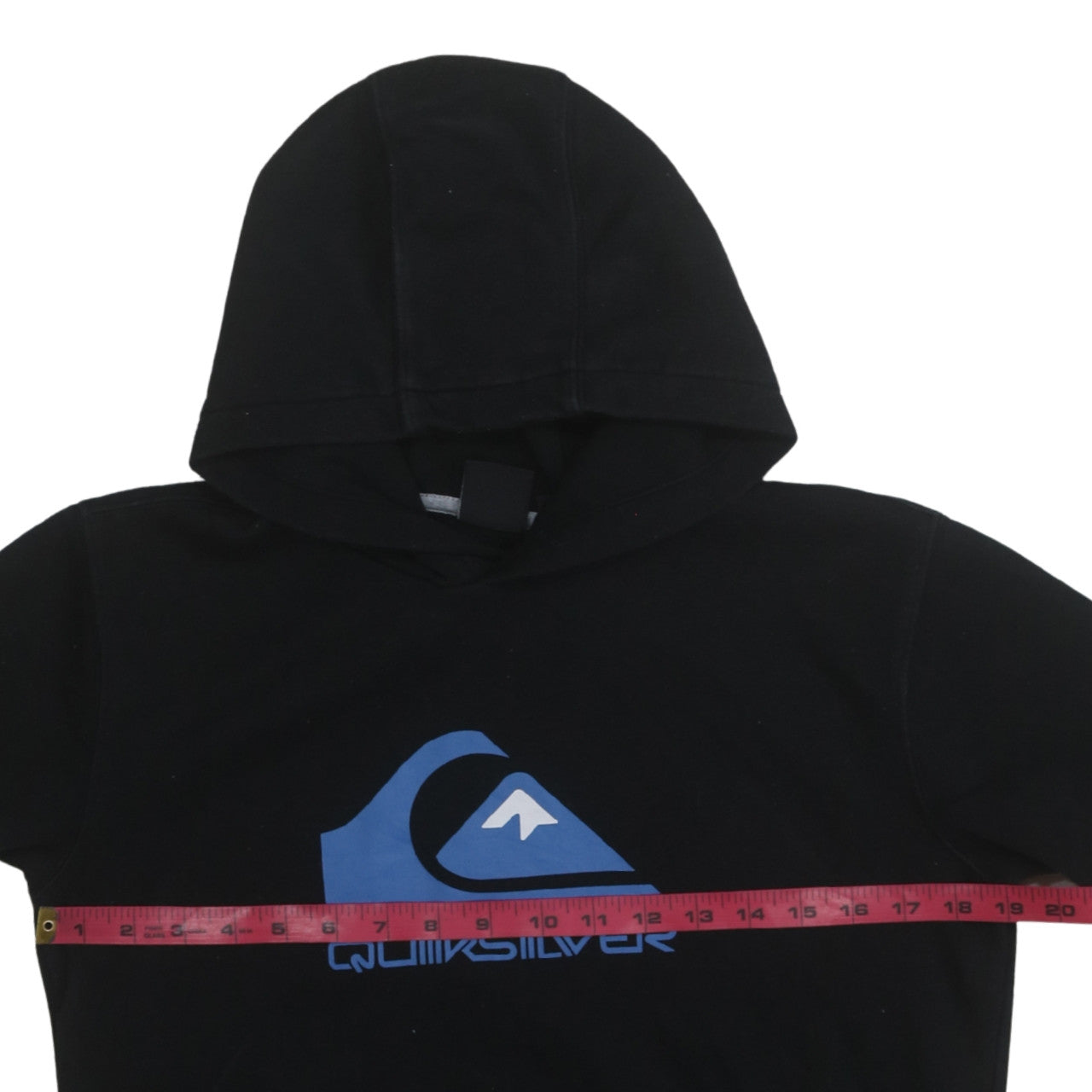 Quiksilver Teens Black Cotton Blend Pullover Hoodie with Blue Logo Size M